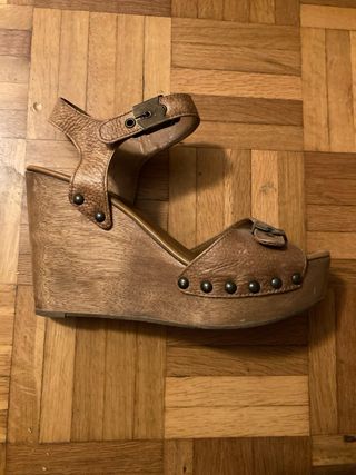 Sandalias Zara Plataforma Madera Marrones
