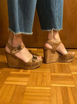 Sandalias Zara Plataforma Madera Marrones