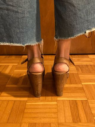 Sandalias Zara Plataforma Madera Marrones