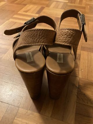 Sandalias Zara Plataforma Madera Marrones