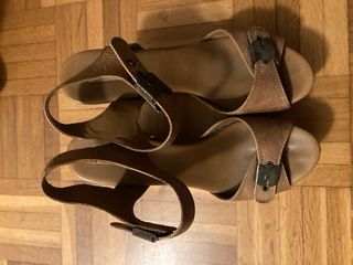 Sandalias Zara Plataforma Madera Marrones