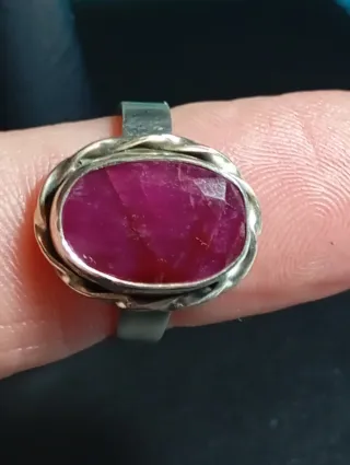 Anillo Plata Ley Piedra Rubí facetado