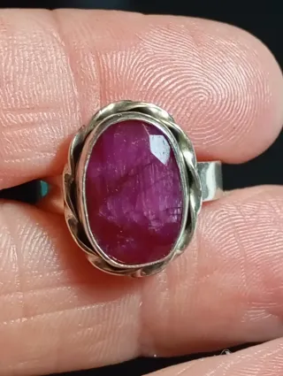 Anillo Plata Ley Piedra Rubí facetado