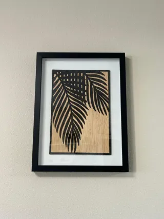 Cuadro pirograbado madera hojas tropicales