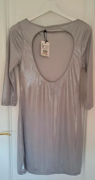 Vestido fiesta plateado talla M