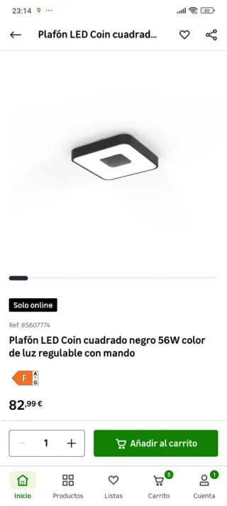 Lámpara de techo cuadrada negra nueva