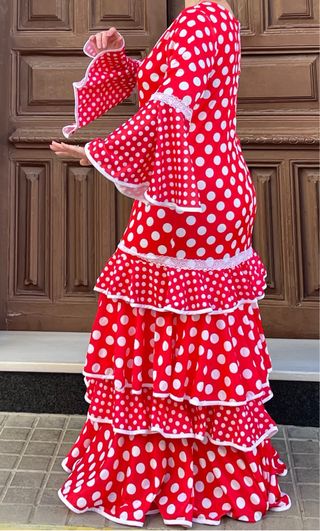 Traje Flamenca Lunares Rojo elástico Talla 48-54