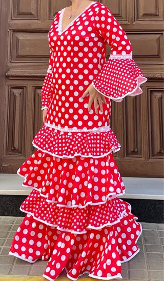 Traje Flamenca Lunares Rojo elástico Talla 48-54