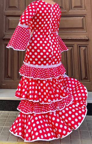 Traje Flamenca Lunares Rojo elástico Talla 48-54