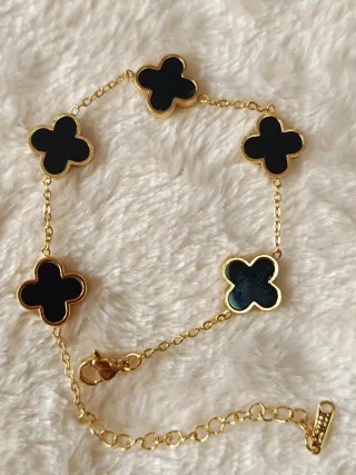 Pulsera trébol negra acero inoxidable