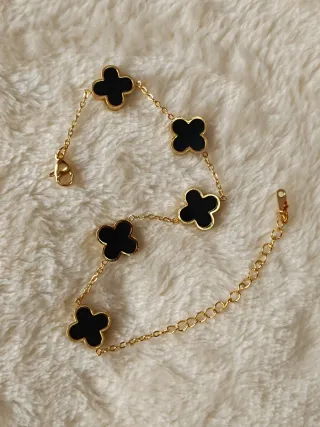 Pulsera trébol negra acero inoxidable