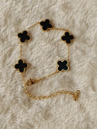 Pulsera trébol negra acero inoxidable