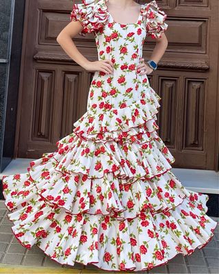 Traje de Flamenca Talla 36/38 Flores Rojas