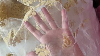 Tul encaje estampado tacto terciopelo beige blanco