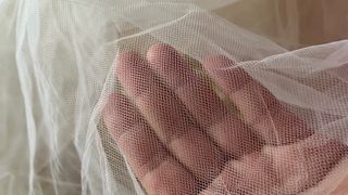 Tul encaje estampado tacto terciopelo beige blanco