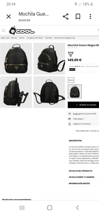 Mochila Guess Negra Piel