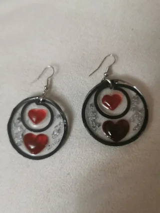 Pendientes Corazón Rojo y Plateado