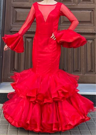 Traje de flamenca rojo EXCLUSIVO PRECIOSO T3436