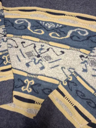 Pullover Uomo Vintage Blu Grigio