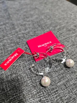 Pendientes Majorica Perla y Aro Transparente