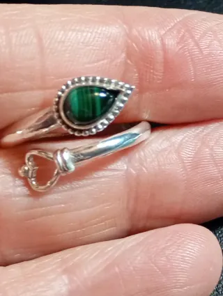 Anillo Plata Ley Malaquita Ajustable