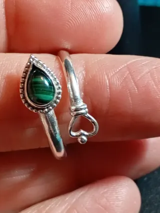 Anillo Plata Ley Malaquita Ajustable