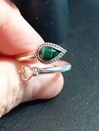 Anillo Plata Ley Malaquita Ajustable