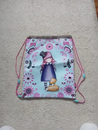 Bolsa Gorjuss azul y rosa con dibujo