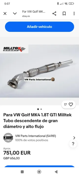 Downpipe Milltek VW Golf MK4 1.8T GTI 200 celdas