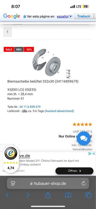 Discos Freno BMW X5/X3 3.0D E53