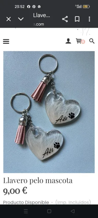 Llavero pelo mascota corazón resina