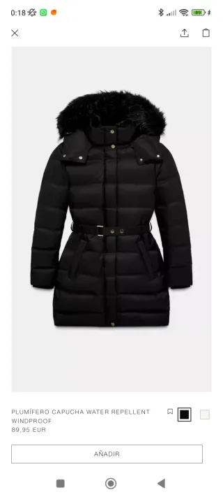 Abrigo Negro Talla S plumifero Zara