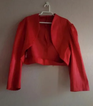 Conjunto Vestido Fiesta Negro y Torera Roja