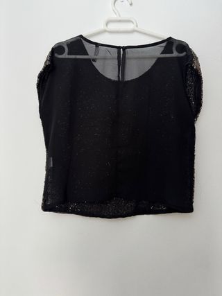 Blusa lentejuelas manga corta y transparencias