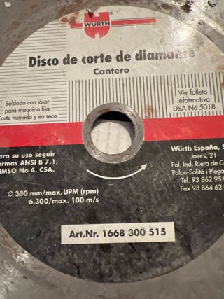 Disco Corte Diamante WURTH Cantero 300mm