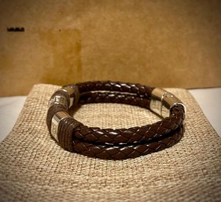 Pulsera Cuero Trenzado Multicapa Plata