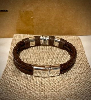 Pulsera Cuero Trenzado Multicapa Plata