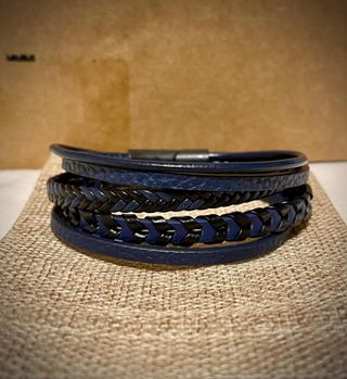 Pulsera Cuero Trenzado Azul Marino