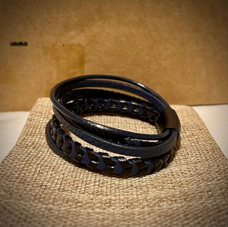 Pulsera Cuero Trenzado Azul Marino