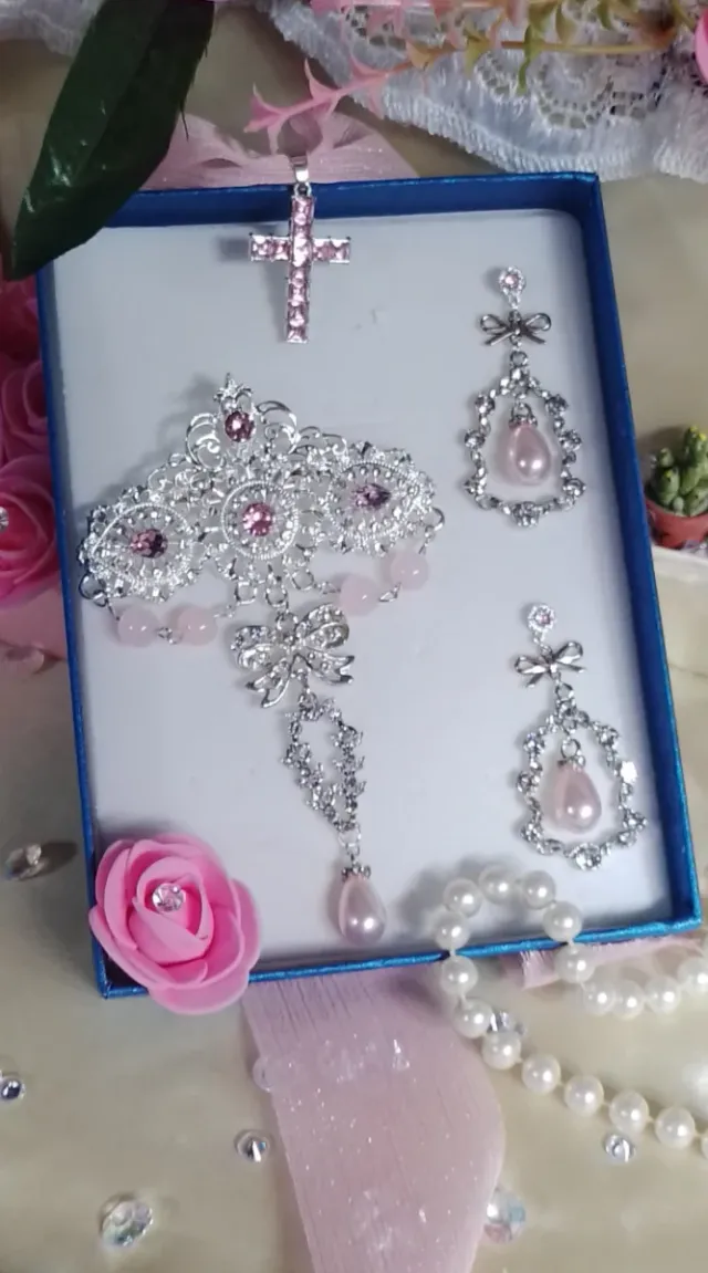 Aderezo Fallera Huertana Niña Rosa y Plata