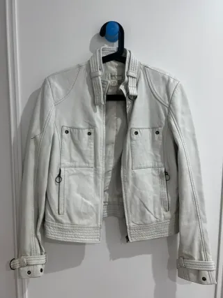 Cazadora Piel Zara Blanca Talla L
