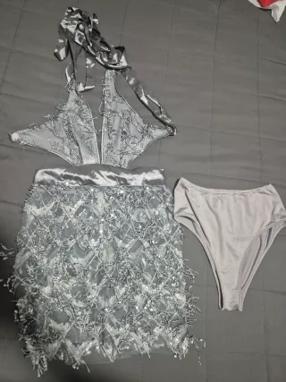 Vestido fiesta lentejuelas gris