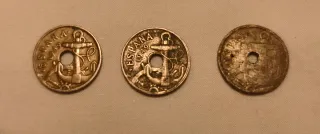 1949 Tres monedas 50 céntimos Peseta
