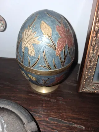 Caixa Decorativa Ovo Metal Dourado Azul