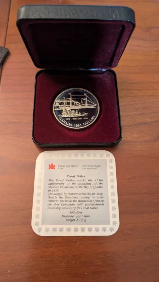 Moneda Plata Canadá 1991 Proof Dollar