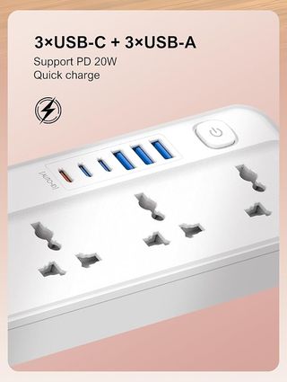 MANTO CP1 Regleta 5 enchufes univ. 3 USB-A 3 USB-C