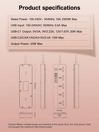 MANTO CP1 Regleta 5 enchufes univ. 3 USB-A 3 USB-C