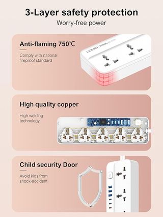 MANTO CP1 Regleta 5 enchufes univ. 3 USB-A 3 USB-C