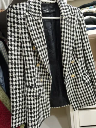Blazer Zara Houndstooth Doble Botonadura