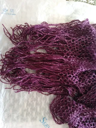 Sciarpa donna viola e argento lurex con frange